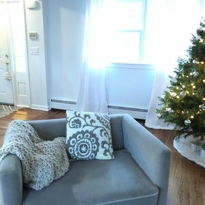 Gray and white flower pillow